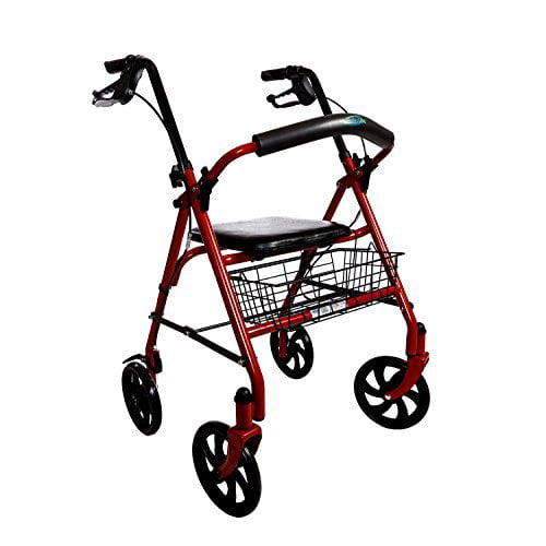Four Wheel Rollator,Lightweight Folding Aluminum Rollator Walker Adjustable Height Rollator with Seat Large Capacity Shopping Basket for Physical Rehabilitation Training 